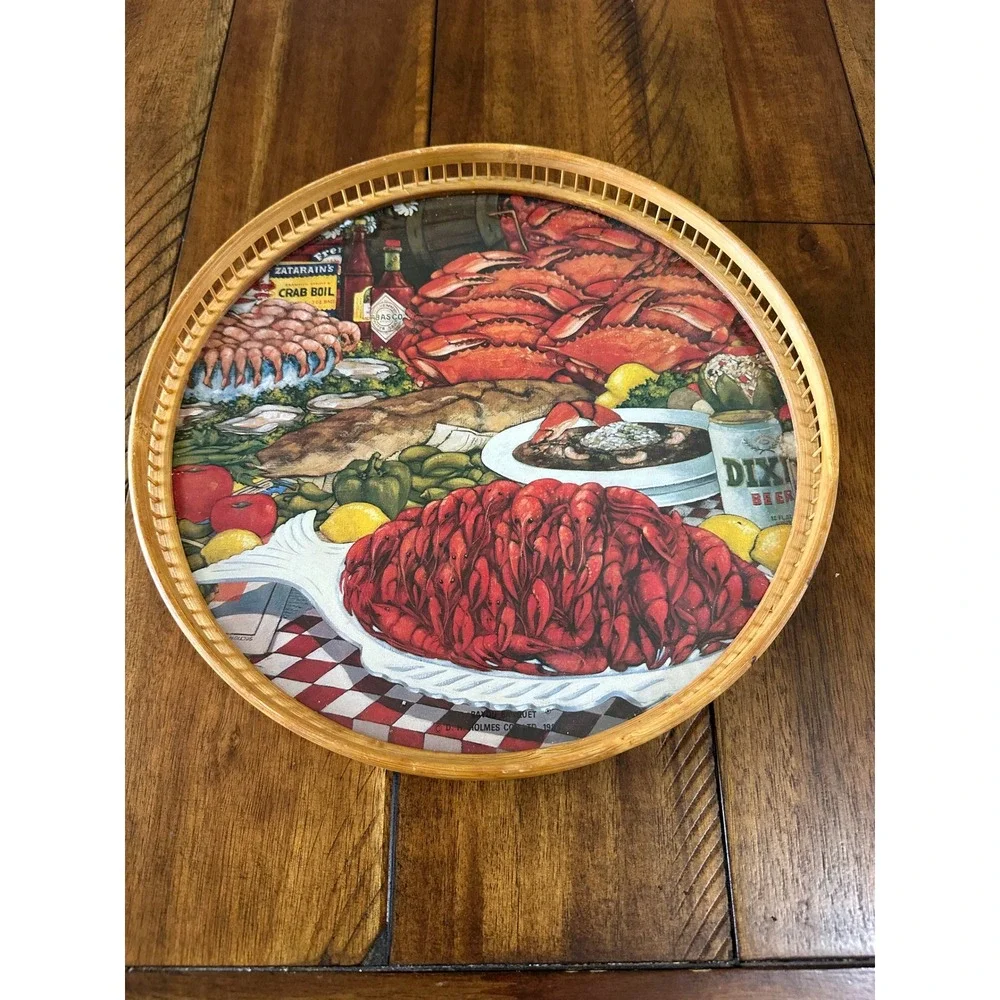 D.H. Holmes‎ Co. Ltd. Seafood Boil Tray Unisex 12in Multicolor Vintage Bamboo